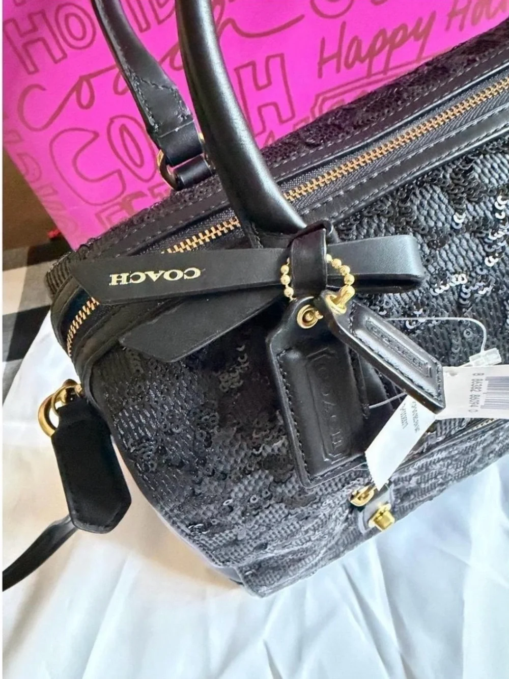 🤍Coach Poppy Black Sequin Signature Satchel Y2K Bag